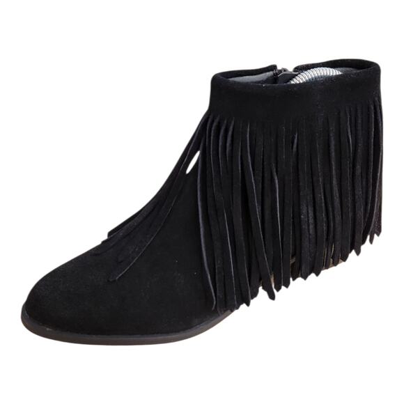 Steve Madden FLIRT Suede Leather Fringe Black Ankle Bootie Boots Size Women 6.5 - Picture 1 of 10